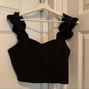 Privy Black Ruffle Crop Top - Size Medium